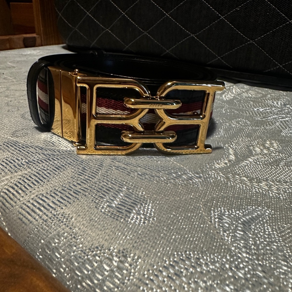 Bally Black Leather Belt with Gold Buckle